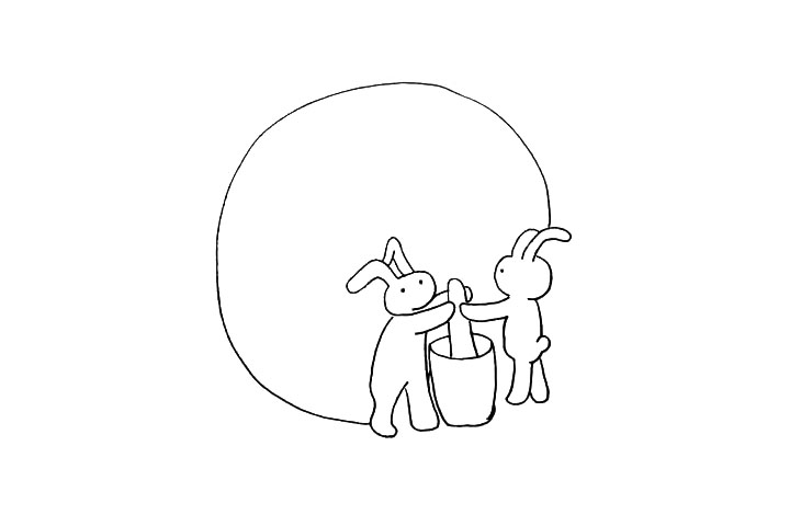 步骤9：接着在它们的背后画上一个又圆又大的月亮。