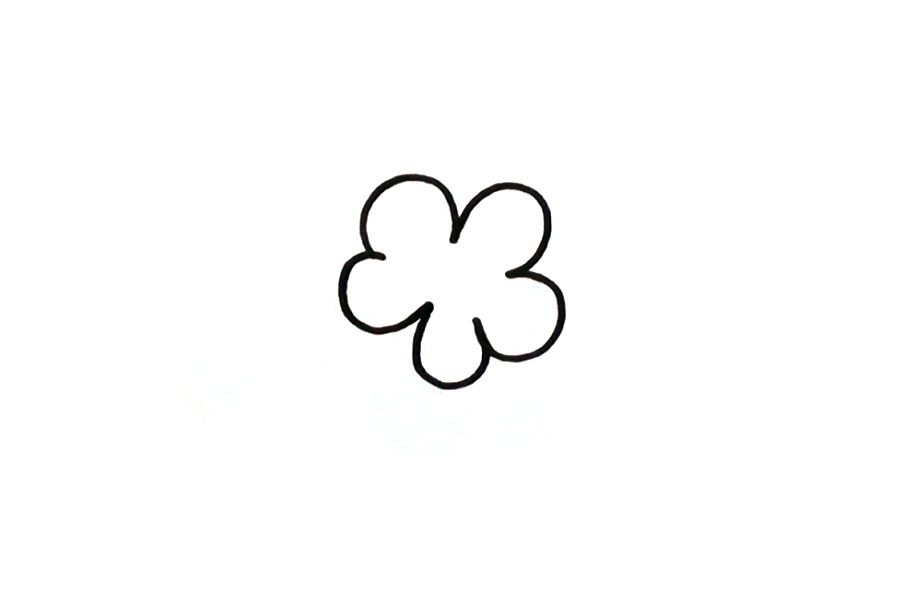 步骤1：先在中间位置画出一朵开发着的梅花花瓣。