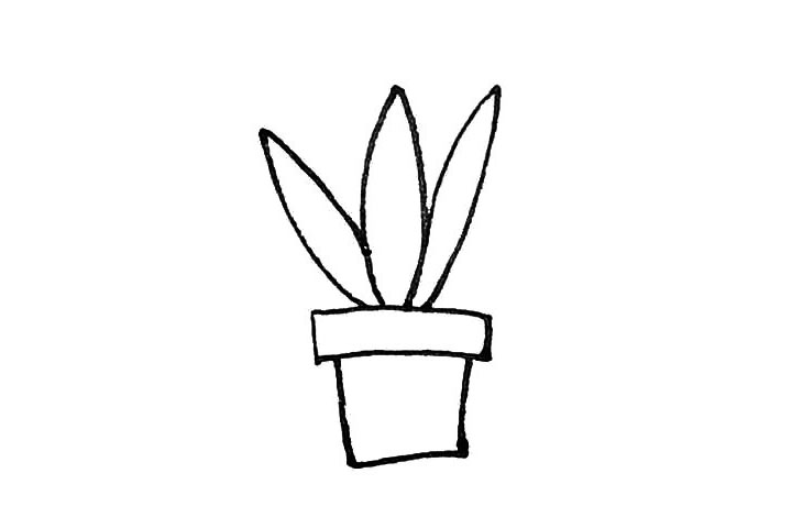 步骤4：两边画上同样的叶子，用弧线表示。