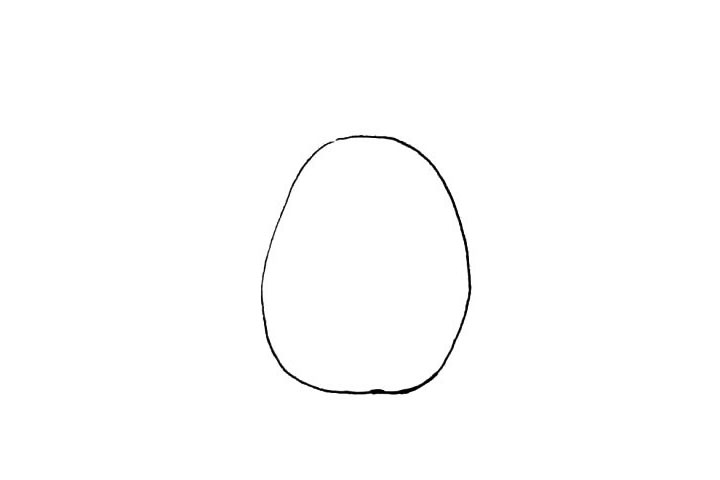 步骤1：先画上一个椭圆形，注意大小，有点像不倒翁的形状。