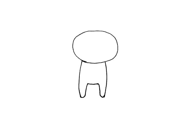 步骤2：向下画上两条弧线，中间画上一条短弧线，再将它们连起来。