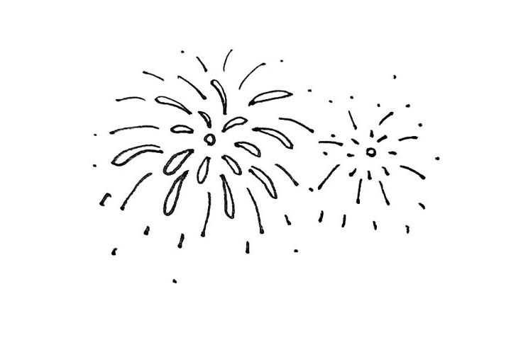 步骤5：用同样方法在旁边画上一个小一点的烟花。