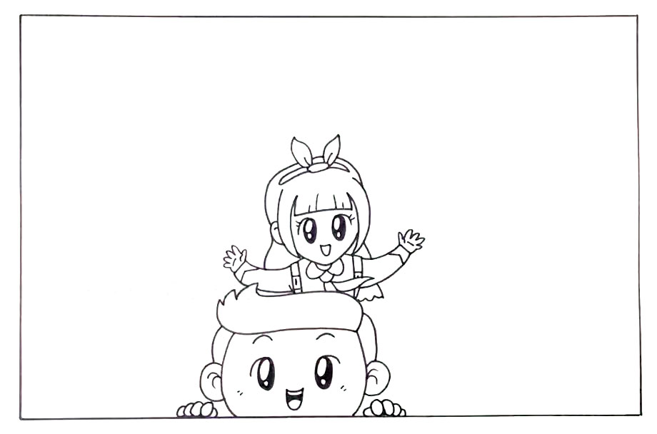 步骤2：然后在他的后面画出一个小女生。