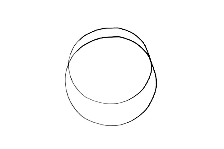 步骤1：画两个交叉的圆，乐迪的脸是由两个圆组成的。