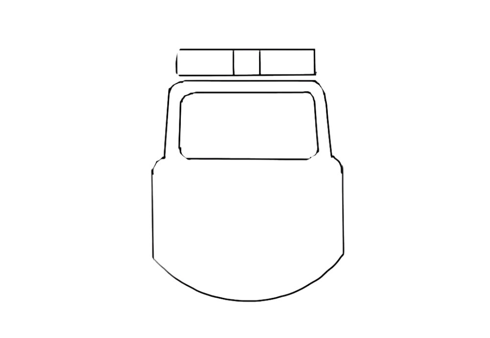 步骤3：头上画出长方形的警灯，中间有两条竖线。