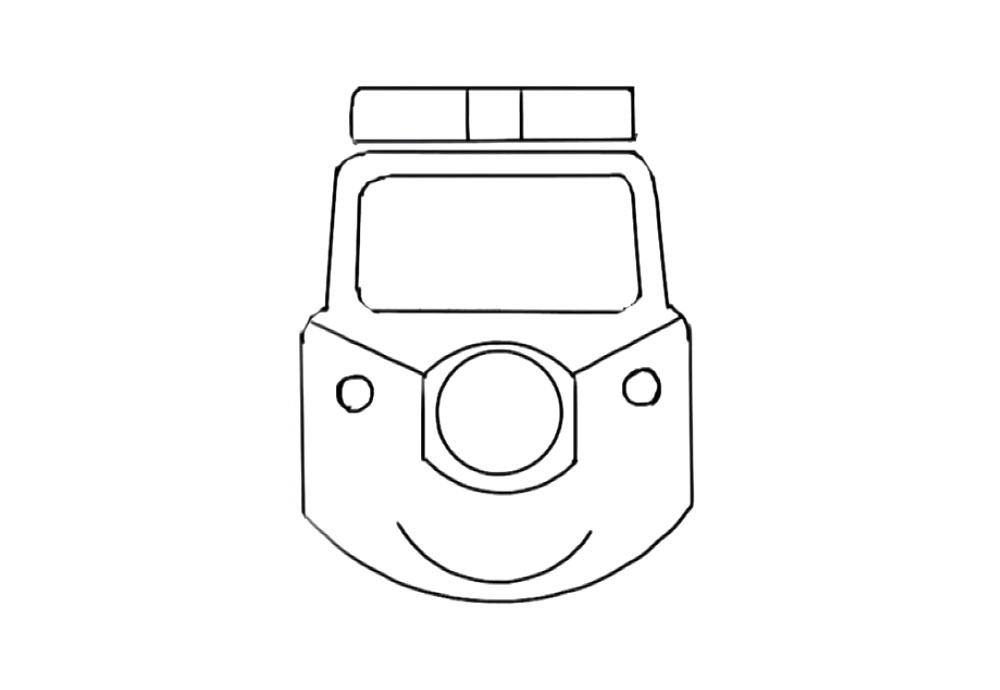 步骤4：然后画它的大鼻子，鼻子两边的纹路和酒窝，圆圆的鼻头和嘴巴。