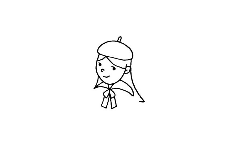 步骤4：然后画她的领口和蝴蝶结。