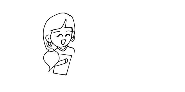 步骤7：和老师的一只手.她的这只手拿着一本教科书。