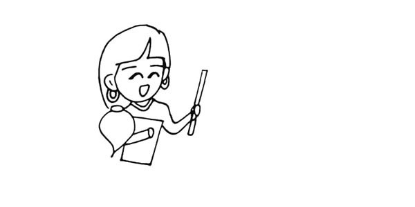 步骤8：还有老师的另一只手.这只手拿着一把戒尺。