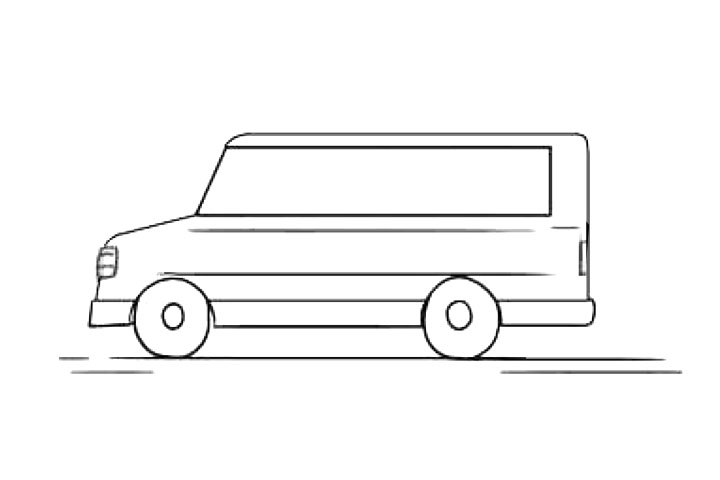 步骤4：然后是画路面线条、车灯和车身线条。
