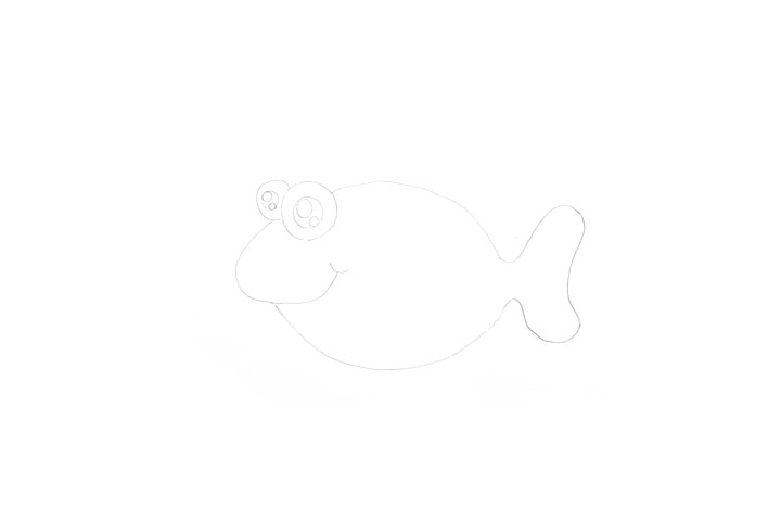 步骤2：然后画出它的身体、尾巴轮廓线条。