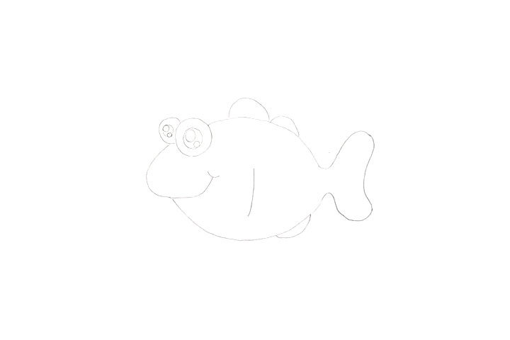 步骤3：接着画出它的鱼鳍。