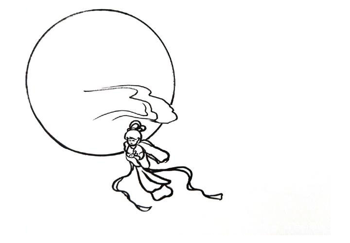 步骤3：在背后我们画出一轮又大又圆的月亮。