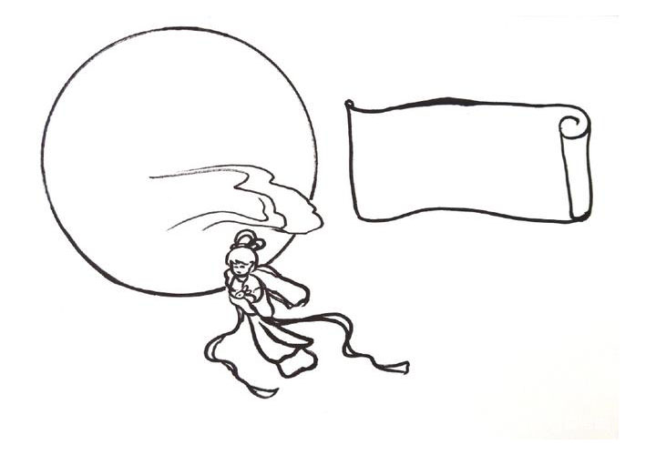 步骤4：月亮的右边画出一个手抄报边框。