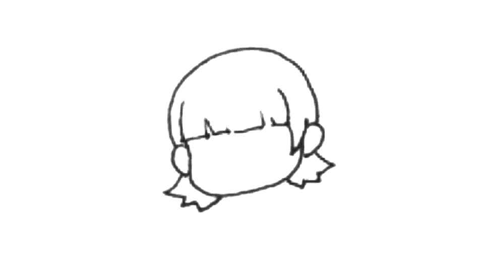 步骤4：用半圆画出脑袋，并在两边加上小折线画出的头发。