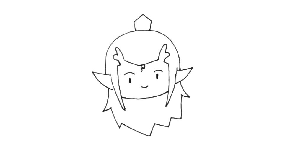 步骤7：我们还要画出他的五官和额头的标志。