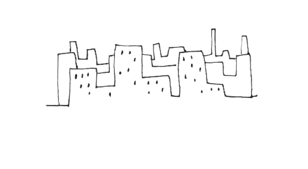 步骤4：接着在前面的楼房里，我们加上一些小点作为窗户。