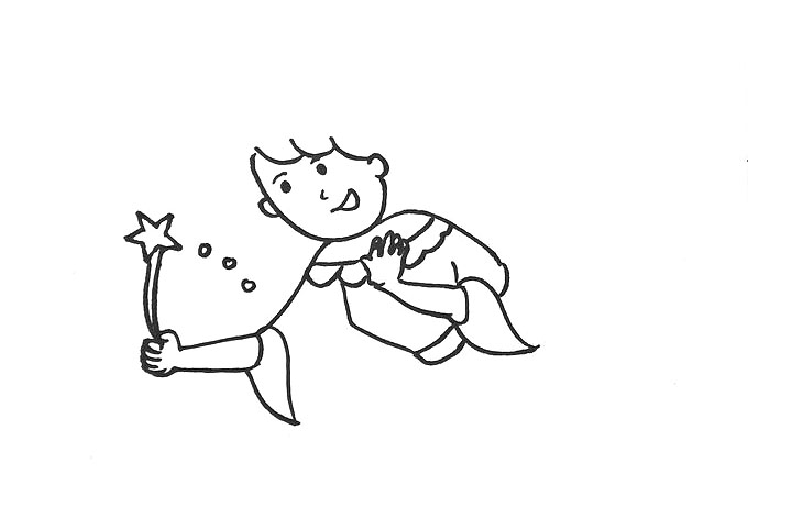 步骤6：画出另外一只手和拿着的魔法棒。