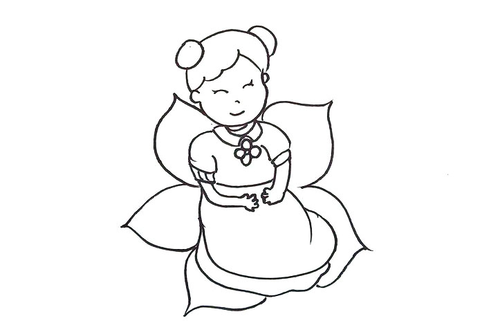 步骤6：背后画出花仙子的花瓣，