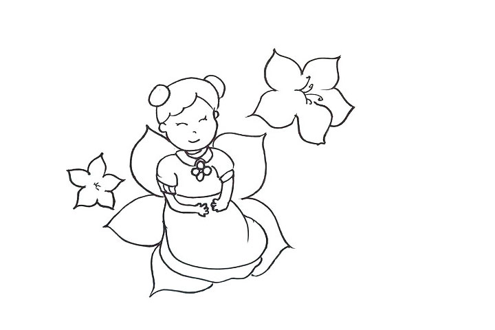 步骤7：在旁边画出两朵小花。