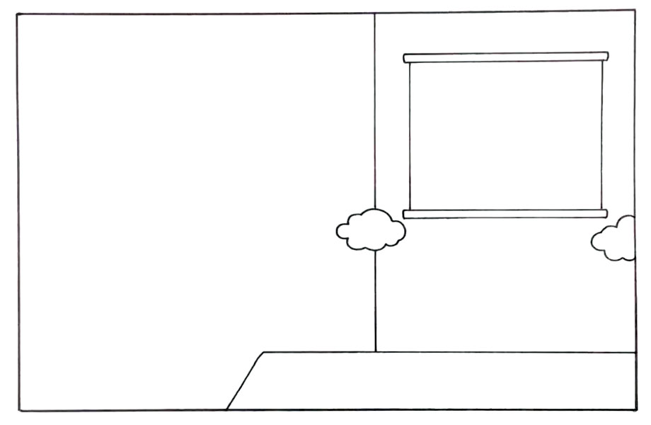 步骤2：在右边画出一个窗户轮廓。