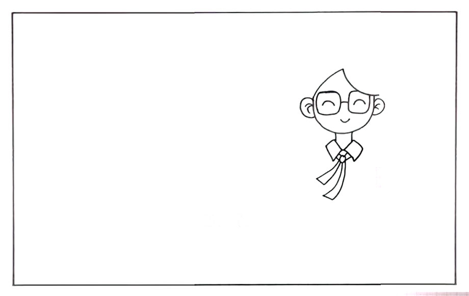 步骤1：首先在右边画出一个女老师的头部和颈部轮廓。