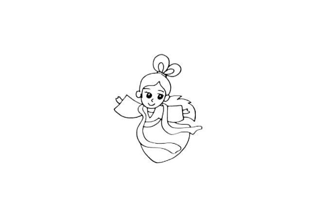 步骤13：还有她向后飘着的发尾也给勾勒出来。