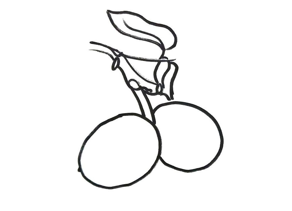 步骤3：在枝干上画出一片树叶。