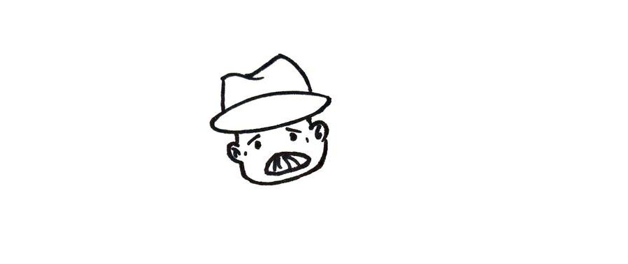 步骤2：接着画出它的眼睛、鼻子和胡子。