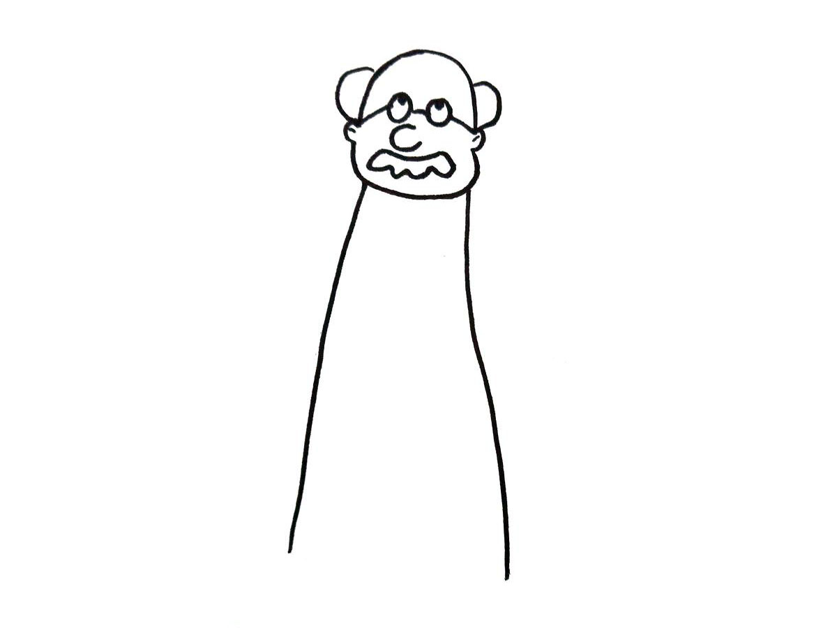 步骤3：两条长长的曲线作为爷爷的身体。