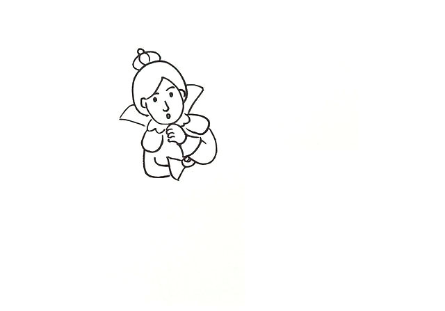 步骤2：然后画出上衣和手。