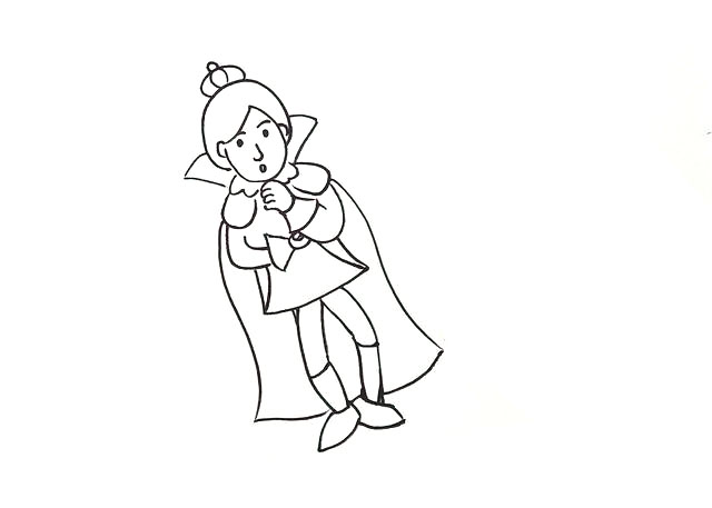 步骤4：画他穿着的披风。