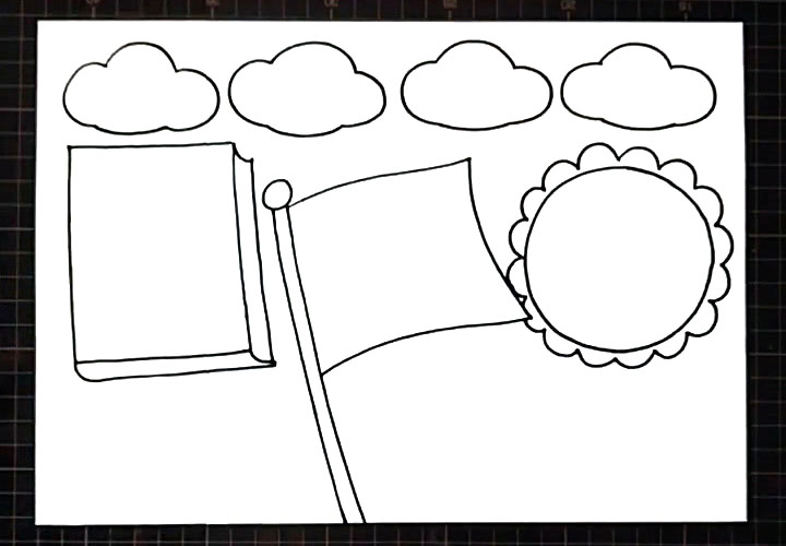 步骤3：左右两边分别画出书本和花朵的边框样式。