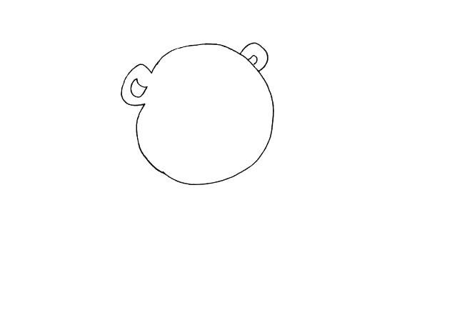 步骤2：然后画出它的耳朵.注意位置。