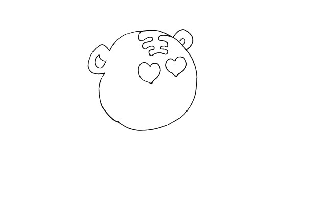 步骤4：再画上它的眼睛.眼睛是桃心状的。