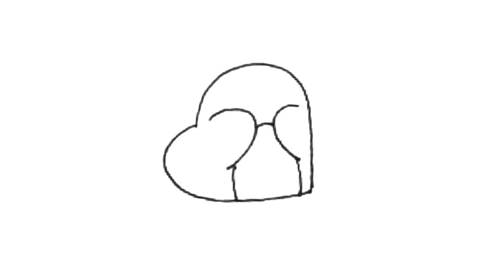 步骤2：然后中间画上弧线的手和肚皮。