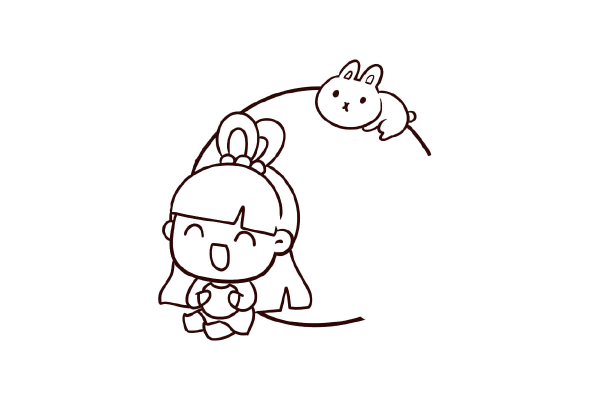 步骤5：画月亮和趴着的兔子