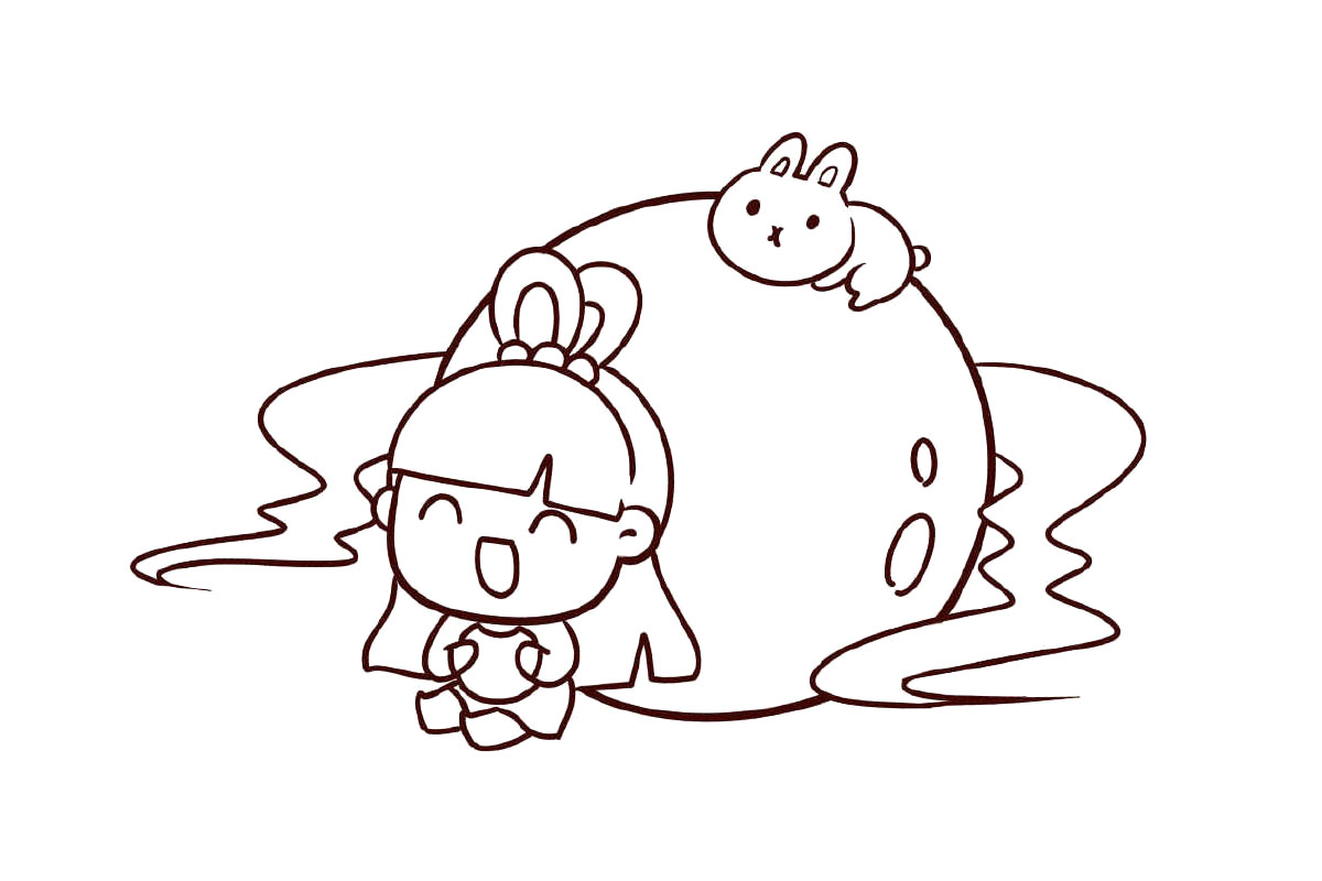 步骤6：画旁边的云彩彩带