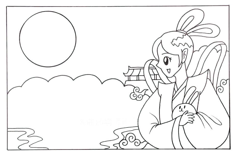 步骤4：在左上方画出一轮大大的明月。