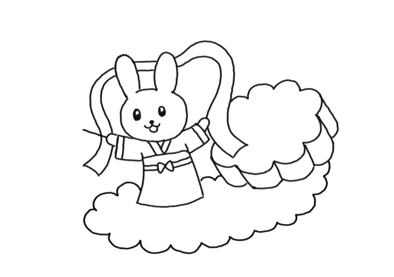 步骤5：画兔子脚下的云彩。