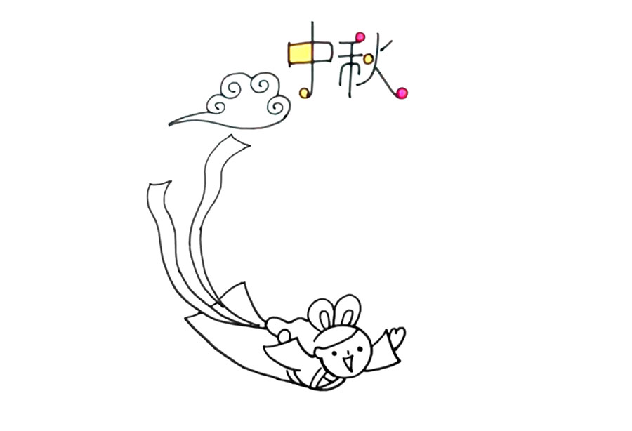 步骤2：在标题下面画出在飞天的嫦娥。