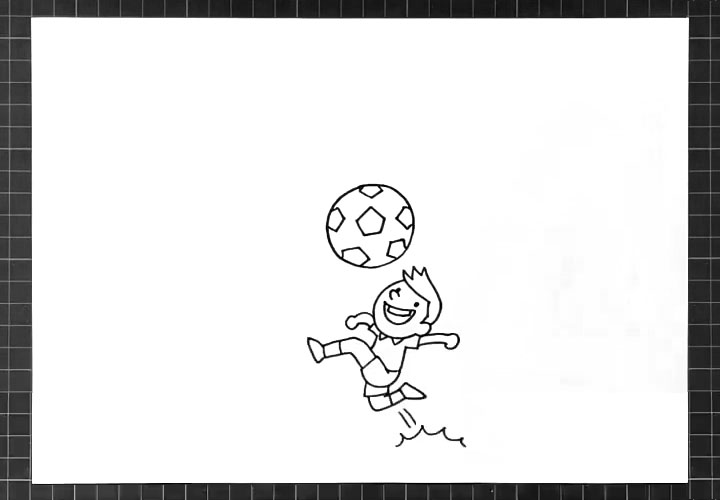 步骤1：画布中间首先画出一个题足球的小男孩。