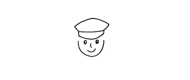 步骤4：脸颊的上方画出帽子.注意线条的变化。