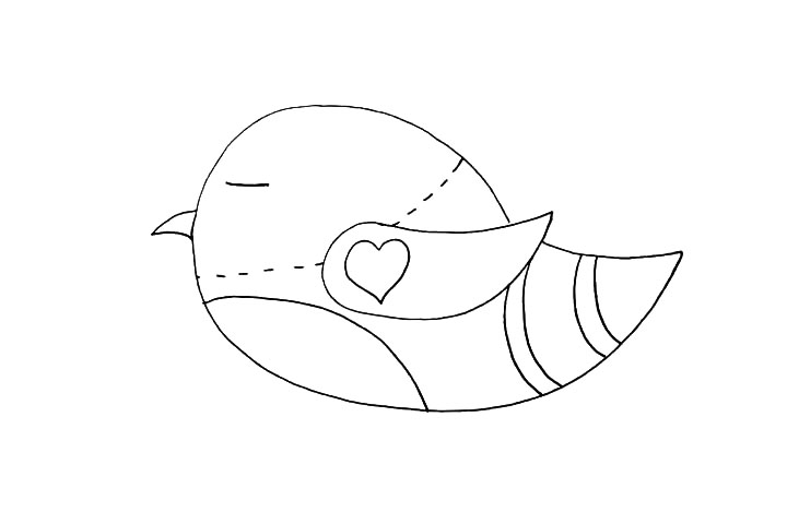 步骤10：画上一条线条代替小鸟的眼睛。