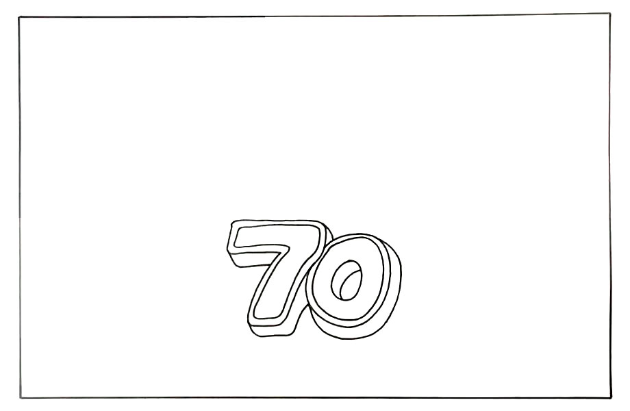 步骤1：首先在中下方我们画出手抄报主题“70”，表示国庆70周年。