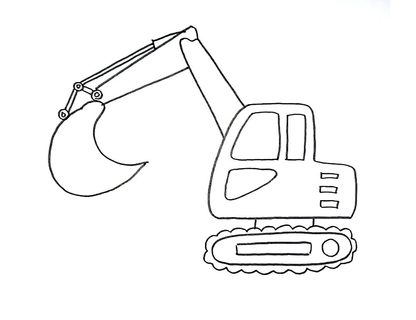 步骤5：接着画它的挖机臂杆和铲斗。