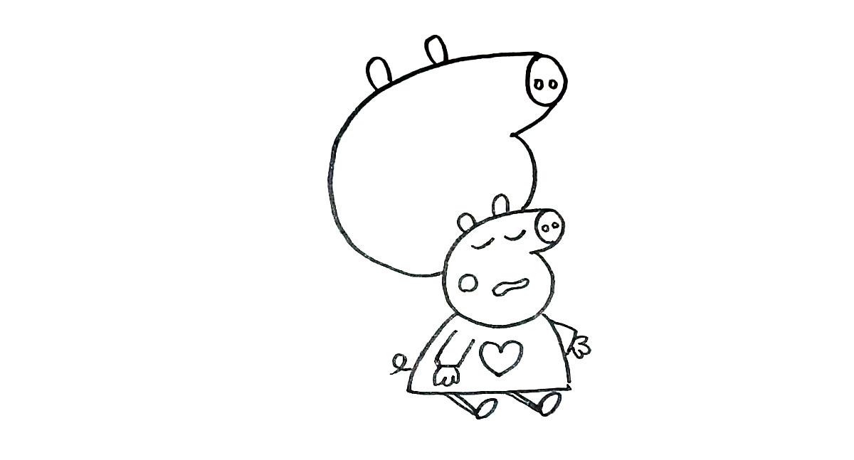 步骤5：后面画出佩奇爸爸的头部轮廓。