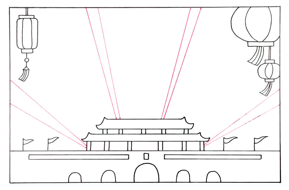步骤4：画出几条斜线。