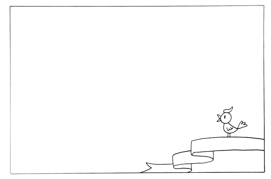 步骤1：在右下角画出一只站在丝带上的小鸟。