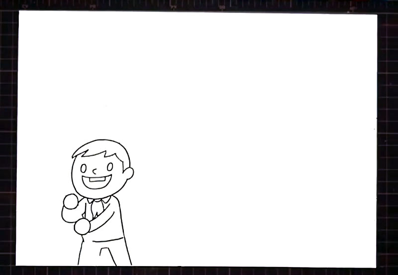 步骤1：在偏左下角画出一个小男孩。